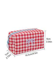 1 Piece Embroidered Bow Pattern Makeup Bag Stylish Grid Print Make Up Bag Large Capacity Cosmetics Storage Bag Zippered Makeup Brushes Storage Bag Portable Travel Makeup Clutch Pouch Classic Checkerboard Print Toiletries Bag Portable Octagonal Travel Toiletry Bag Women's Plaid Print Cosmetics Organizer Bag