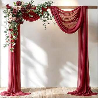 2 piezas Cortina de malla de boda color vino tinto, cortina de gasa de poliéster, cortinas de gasa suave, cortinas transparentes colgantes de 75*300/75*600cm, cortinas versátiles, tela de yarda, accesorios de boda rústica DIY, suministros de decoración para fiestas de bodas, decoración de fondo para fiestas de compromiso, decoración del hogar, decoración interior y exterior, fácil de colgar