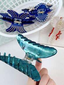 Lobaba 1pc Acetate Creative Dreamy Girl Bohemian Style Ocean Element Seashell Starfish Fish Inlaid Rhinestone Sweet Cool Fairy Half Circular Hair Claw Claw Clips Hair Clips Hair Jaw Clip Hair Clamps Hair Clutch Hair Catcher Clip, School Stuff, College Fall Winter Hair Accessories For Women For Vacation Outfits Woman - E - 查看 9