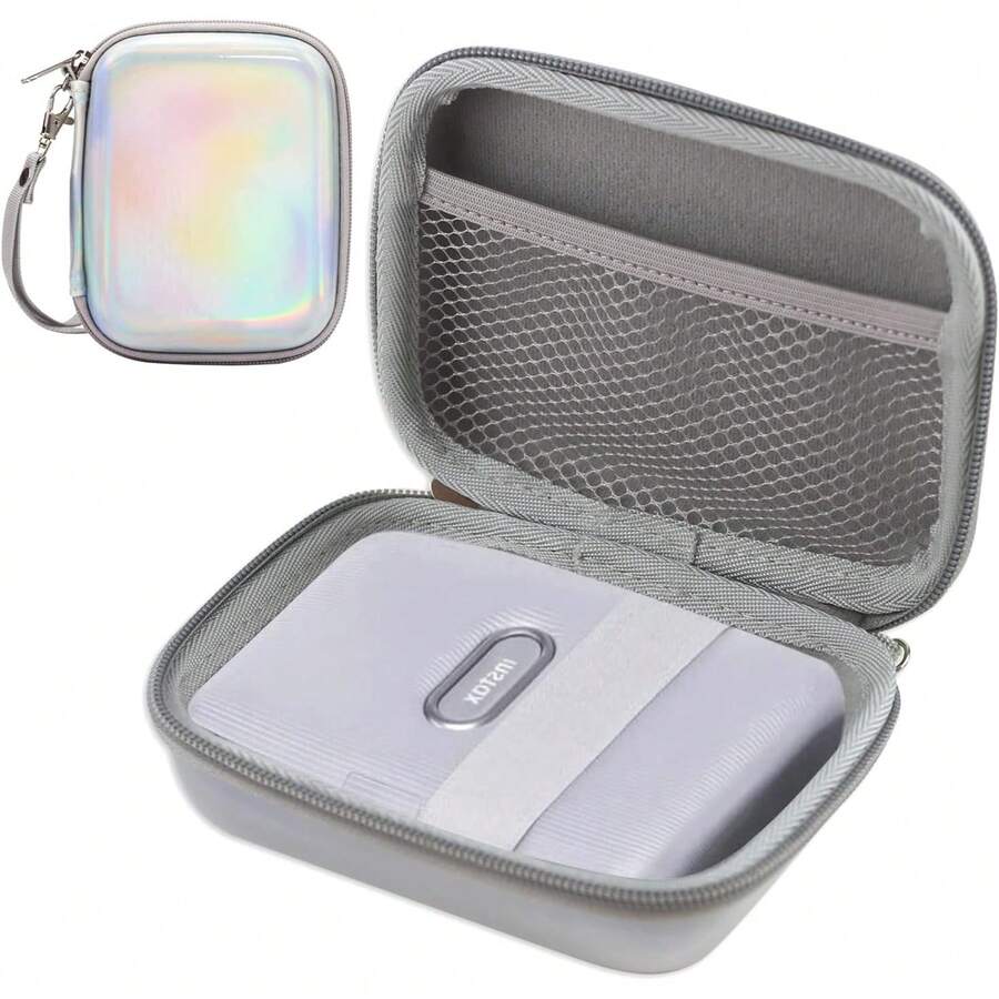 Frankmate - Funda de transporte pequeña rígida para Fujifilm Mini Link para impresora de teléfono inteligente, funda protectora de EVA, bolsa de almacenamiento para cable de viaje (plateado - Plata deslumbrante - Ver 1