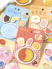 80pcs Assorted Fireworks Life Illustration Sticky Notes, Energetic Kitchen Series, Suitable For Gifts, Office, Home, Marking, Labels, Classrooms, Entertainment Toys, Student Journals, Creative Vintage Decor Stickers