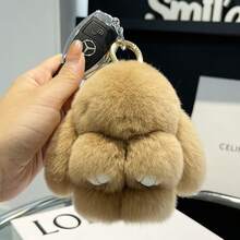 Cute Rex Rabbit Fur Bunny Keychain, Mini Fluffy Rabbit Plush Doll Car Key & Handbag Charm, Adorable Small Bag Pendant Gift