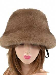 1pc Faux Fox Fur Bucket Hat, Faux Mink Fur Thick & Versatile Luxury Gift Cap