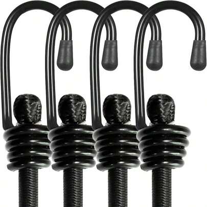 BEXSLE Bungee Cords With Hooks, Heavy Duty Outdoor Elastic Bungee Straps,No Odour Industrial Grade Bungee Rope For Securing Tarps, Luggage,Tents, Bikes Or Garden Tidying 24in6pcs + 48in2pcs (Black)