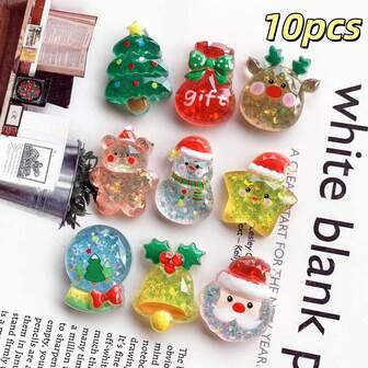10 pièces Nouveaux accessoires en résine de bonhomme de neige de Noël avec paillettes découpées. Accessoires pour étui de téléphone fait main et bijoux