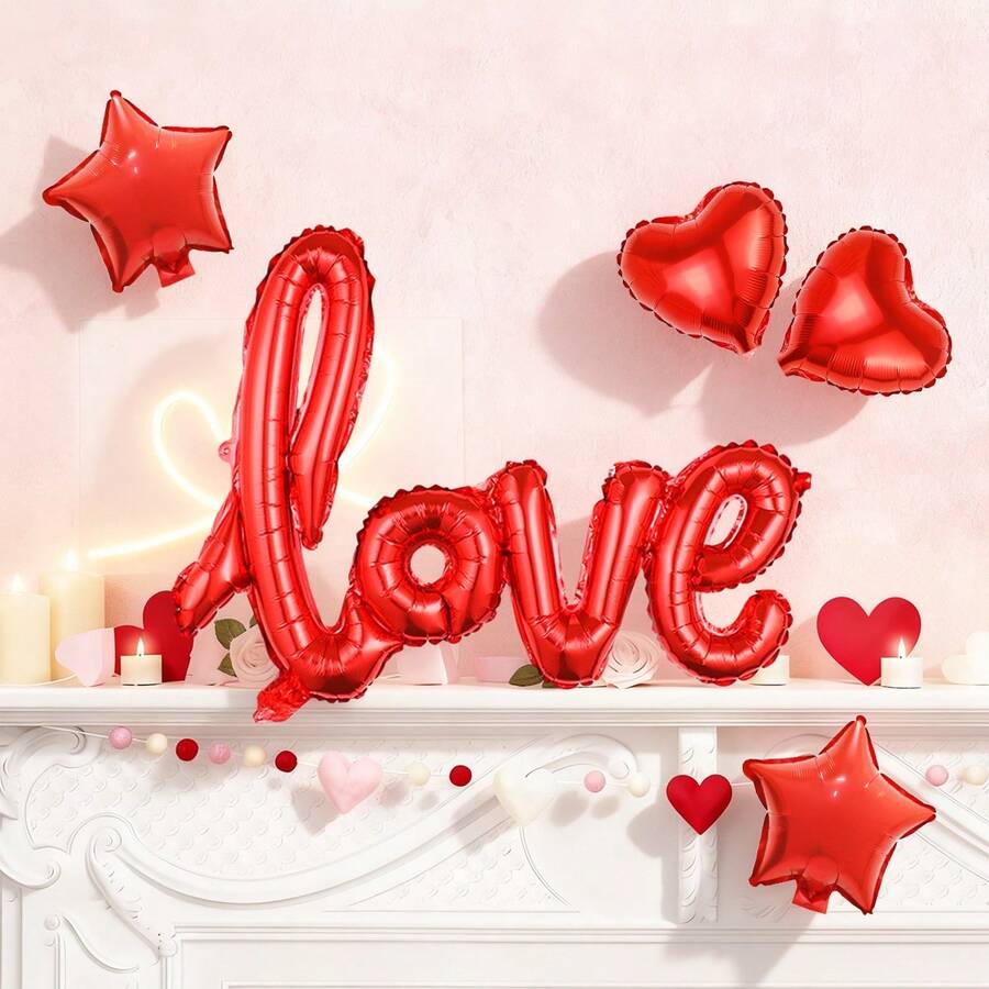 Bộ 5 bóng bay giấy bạc tình yêu ngày lễ tình nhân, bao gồm bóng bay tình yêu kết nối, bóng bay trái tim, bóng bay năm cánh, thích hợp cho tiệc theo chủ đề ngày lễ tình nhân, tiệc sinh nhật, bóng bay Anh yêu em, trang trí ngày lễ tình nhân, trang trí hình trái tim lãng mạn, đêm đặc biệt lãng mạn, trang trí cảnh tỏ tình, đám cưới, kỷ niệm, tiệc độc thân, trang trí tường tình yêu, cầu hôn - Đỏ - Xem 1