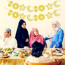 1set LaVenty Garlands Golden Stars Moon Hanging Bunting Banner For Birthday Wedding Holiday Ramadan EID Mubarak Party Supplies - Multicolor - View 5