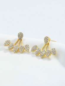 1 Paar luxuriöse Ohrringe mit Strass-besetztem Wassertropfen- und Blattdesign, elegant und vielseitig für den Arbeitsweg, modische und minimalistische Ohrringe für Frauen - Gold - Übersicht 2