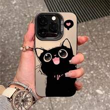 Cute Kawaii Black Cat Phone Case for  16/15/14 Pro Max | Adorable Cartoon Shockproof Cover - Negro - Ver 1