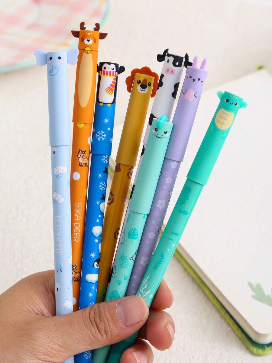 8 bút bi hình động vật có thể xóa được, ngòi 0.7mm màu xanh dương, viết trơn tru, dễ xóa. - Nhiều màu - Xem 1