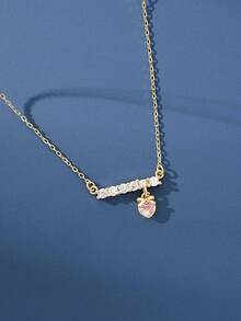 1pc S925 Sterling Silver 14K Gold Plated Zirconia Inlaid Layered Necklace, Fashionable & Sweet For Women - one-size - View 7
