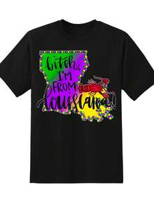 Im From Louisiana Mardi Gras T-Shirt With Crawfish And State Outline Design For Festivals And Celebrations,220g - màu đen - Xem 2