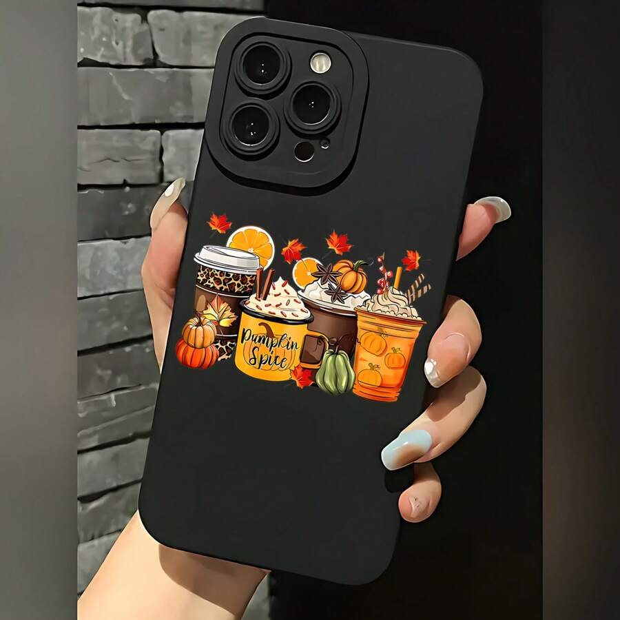 2026 nueva funda de teléfono esmerilada, diseño de bebidas de otoño de latte de calabaza para 17 14 Pro Max 17 13 17 12 funda protectora de teléfono Galaxy S23 S22 S21 regalo de pareja para él y ella regalo de vacaciones - Negro - Ver 1