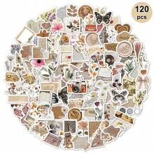 120pcs Retro Stickers, Scrapbooking Aesthetic Stickers, Suitable For Daily Planner, Water Bottle, Notebook, Miscellaneous Diary Stickers, Adult Scrapbooking Diary DIY Paper Craft - Multicolor - View 3