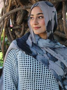 1pc Women's Bohemian Style Watercolor Tie-Dye Floral Print Hijab, Soft And Windproof Scarf/Shawl For Spring/Summer Street Style, Versatile Accessory - Grayish Pink - View 4