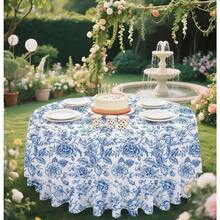 2 Pack Blue Floral Tablecloth Disposable Blue And White Floral Table Cloth 84 X 84 Round Plastic Table Cover For Birthday Wedding Picnic Camping Vintage Flower Tablecloth Perfect For Outdoor Events Indoor Celebrations And Casual Gatherings With Durable Water-Resistant Material And Elegant Design - Khăn trải bàn tròn họa tiết hoa xanh - Xem 4