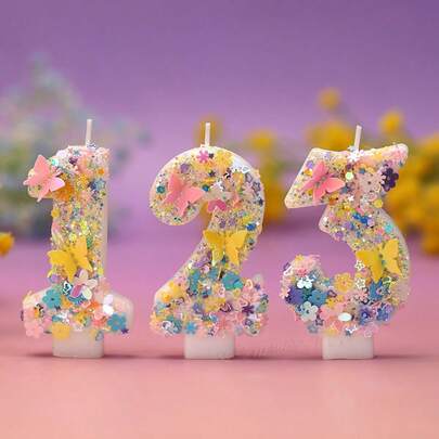 1pc Colorful Butterfly Decorative Sparkling Birthday Candle, Suitable For Birthday, Anniversary, Commemorative Events, Theme Party Supplies, And Decoration Of Candles 0-9