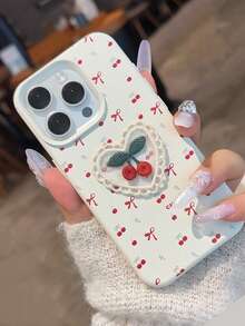 1 Stück 3D bestickter Kirsch-Apfel Design Handyhülle kompatibel mit iPhone 16 Pro Max, Koreanischer Stil bestickter Kirsch-Apfel Handyhülle kompatibel mit iPhone 15/14 Pro Max/11/13, Silikon Leder Textur hochwertiges Frauen Handyhülle - Verschiedenfarbig - Übersicht 3