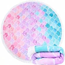 XZGB Oversized Round Little Mermaid Beach Towel For Girls Women Lightweight Microfiber Picnic Pool Swimming Bath Towel With Fringe Soft Thin Meditation Mat Round Tapestry Mermaid Gifts For Women 59 - RoundMermaidSquamaBeachTowel - View 1