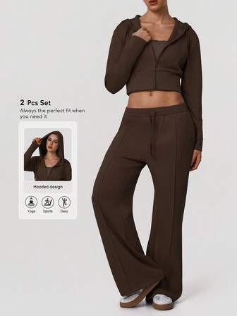 Sodalemon 女士户外运动健身训练套装，包括拉链连帽外套、抽绳直筒裤、口袋宽松运动慢跑裤和纯色瑜伽健身套装。