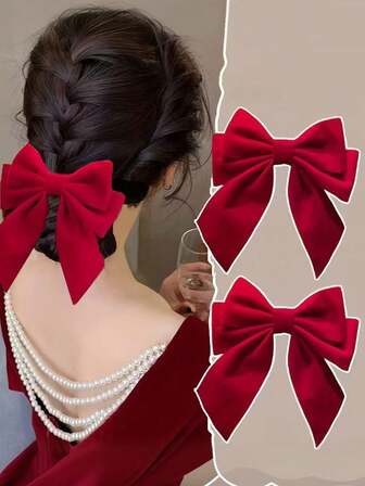 2pcs Elegant Red Plush Butterfly Hair Clips - Fashionable Acetate Accessories, Suitable For Women, Perfect For Parties And Holidays, Ideal Gift, Butterfly Design, Elegant Red Plush Butterfly Hair Clips