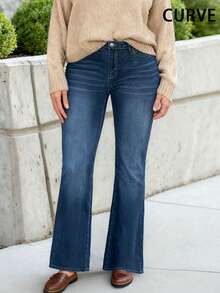 大码女式弹力喇叭牛仔裤，修身长裤腿，通勤百搭，夏季