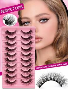 10 Pairs Natural Fake Mink Eyelashes, Soft And Fluffy, Reusable Thin Band Lashes, Natural Curl, Christmas Decoration - Natural Lashes - View 9