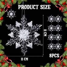 y8 piezas de adorno acrilico de copo de nieve de 4.3 pulgadas decoraciones de copo de nieve de Navidad adornos de Navidad transparentes para arbol de Navidad con cuerdas para boda aniversario decoracion de cumpleaños - como en la foto - Ver 2