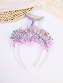 1pc Mermaid Holographic Rain Headband, Iridescent Fish Tail Tassel Design, Unique Party Hairstyle Accessory - Multicolor - View 9