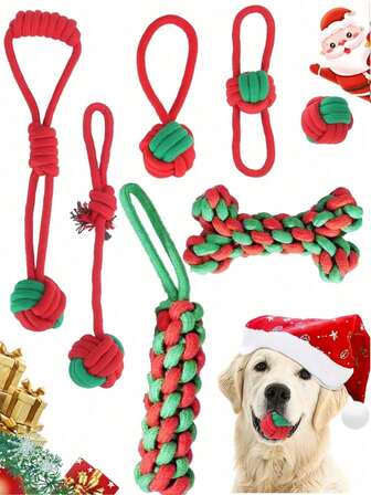 7 Piece Christmas Dog Rope Toys, Dog Toys, Puppy Dog Rope Toys, Dog Pulling Rope, Puppy Teething Rope For Cleaning And Chewing Teeth, Prevents Dogs From Getting Bored, Christmas Gifts,Valentine's Day, Gifts For Cats/Dogs