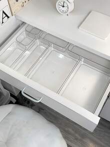 8pcs Transparent Acrylic Makeup Organizer Box With Drawers, Dividers And Compartments, Desktop Office Stationery Storage Box, Home Desk And Drawer Organizer - Clear - View 2