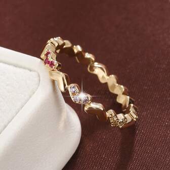 1枚简约精致心形镶嵌立方氧化锆女士戒指，情侣礼物