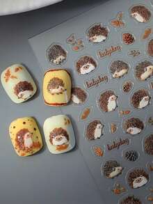 1张可爱刺猬动物贴纸，Y2K 5D卡通设计美甲贴纸，浮雕2D美甲贴纸和贴花美甲工具贴花美甲用品，适用于DIY美甲装饰，美甲饰品 - 彩色 - 查看 1