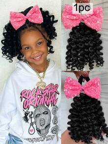 1 Peça Extensão de Cabelo Trançado com Laço Brilhante para Meninas, Acessórios de Cabelo, Varinha de Cachos para Crianças, 8 Polegadas - Preto - Visão 13