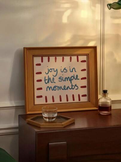 1PC Joy Is In The Simple Moments Poster - Mid-Century Modern Minimalist Typography Print - Soft Blue And Red Accent Lines - Canvas Wall Decor For Living Rooms, Bedrooms, Kitchens, Offices - Indoor/Outdoor Use - Spring And Fall Home Decor - Unframed