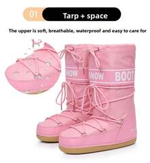 Winter Ski Space Boots Fashion Round Toe Mid-High Women's Snow Boots Thickened Moon Boots - White - View 3