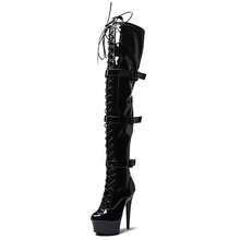 WUXIN H&P Women's Over The Knee Thigh High Heel Boots Shoes  Pole Dance Boots Shoes, 6 Inch 15CM Platform Stiletto Exotic Heels Boots Shoes - 黑色 - 查看 11