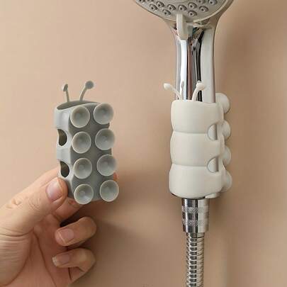 1pc Caterpillar Shaped Shower Head Holder, Gray & White, 2 Movable Suction Cup Shower Head Bracket, Detachable Universal Silicone Shower Head Holder Accessories Bathroom Bathroom Accessories Bathroom Tools