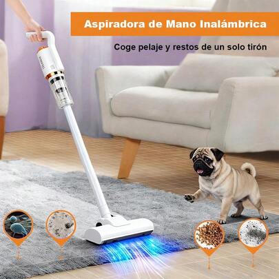 Aspiradora de mano inalámbrica recargable por USB, potente succión, 2000 mAh, 2 en 1 para limpieza de coche y hogar.