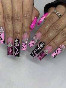 48件套Y2K风格银合金水晶水钻心形星星卫星十字架美甲装饰套装，暗黑亚文化炫目摇滚朋克3D美甲及手机壳装饰配件，手工DIY装饰，美甲饰品，美甲水钻及装饰礼品美甲用品 - 銀色 - 查看 7