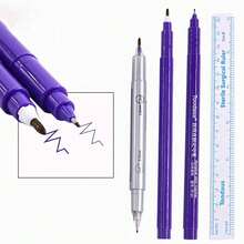 Bộ 2 bút đánh dấu da xăm kèm thước kẻ chính xác, bút đánh dấu hai đầu mực tím 0,5mm/0,019" và 1mm/0,039", bút trang điểm xăm lông mày phẫu thuật, phụ kiện xăm hình - Nhiều màu - Xem 4