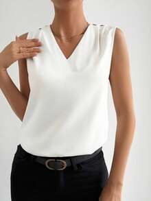 ELVA 女士无袖纯色衬衫，时尚、浪漫、优雅、休闲日常办公室商务装