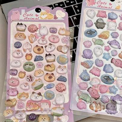1张3D立体浮雕钻石贴纸，强力粘性3D水晶可爱动物贴纸，猫狗图案，手工装饰贴纸，新款可爱INS风格卡通贴纸 - 适用于装饰日记本、手机壳、桌子、房间、笔记本电脑等。