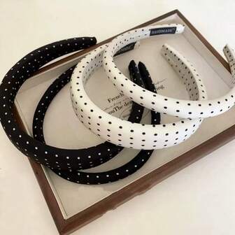 2pcs Retro French Polka Dot Wide Headband, Velvet Elegant Crown Top Hair Hoop Hair Clips, Face-Slimming & Age-Reducing Hair Accessories