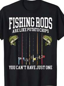 Plus Size Cotton Tee 100 Cotton Mens Plus Size Graphic T-Shirt Casual Round Neck Tee With FISHING RODs ARE LIKE POTATO C - 黑色 - 查看 1