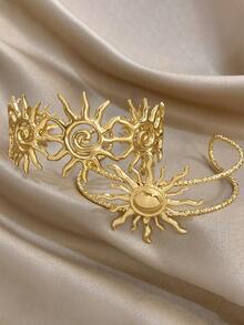 18K镀金不锈钢波西米亚风复古太阳图案手镯套装，女士艺术宣言珠宝，妈妈礼物，圣诞节、感恩节、嘉年华、婚礼、锐舞派对/舞会/日常配饰，周年纪念日、情人节、生日、伴娘礼物，波西米亚风珠宝