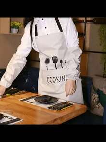 1件装可调节颈带厨房围裙，防水防油，适合烹饪、厨师使用，男女通用 - 黑色 - 查看 6