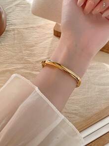 1pc Women's Elegant Oval Design Green Dial Silver & Gold Tone Fashion Casual Bracelet Watch - Vàng - Xem 5