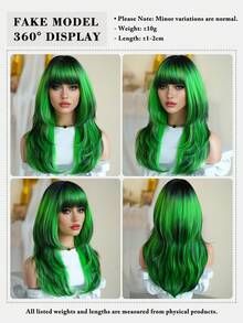 7JHH WIGS 这款24英寸绿色黑色渐变长款层次假发，带刘海，专为女性设计，深色发根，采用柔软耐热纤维全机织合成直发，适合派对、角色扮演、万圣节、音乐节等各种场合佩戴。 - 薄荷綠 - 查看 7