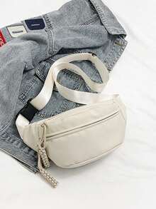 大容量黑色斜挎胸包，尼龙腰包/单肩包，休闲腰包，适合徒步旅行和户外攀岩，可调节肩带多功能腰包，多用途日常单肩包 - 黑色 - 查看 6